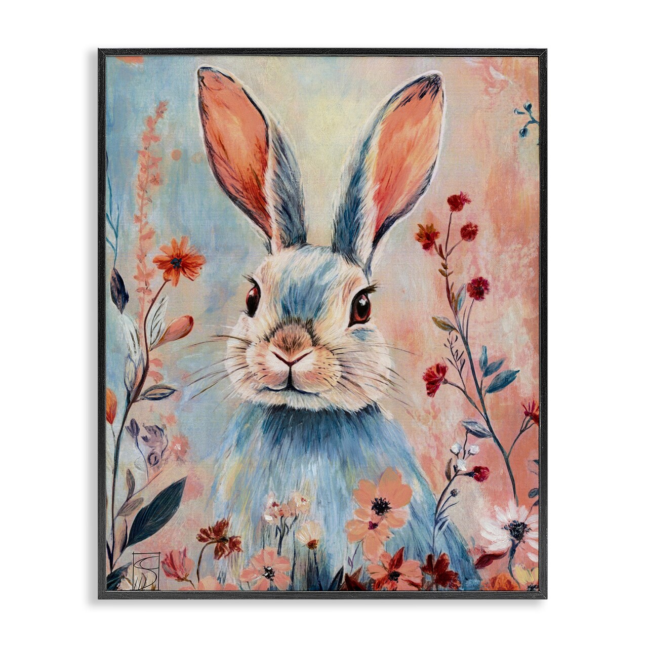 Stupell Industries Blue Rabbit & Wildflowers Framed Giclee, design by Sara Culpepper